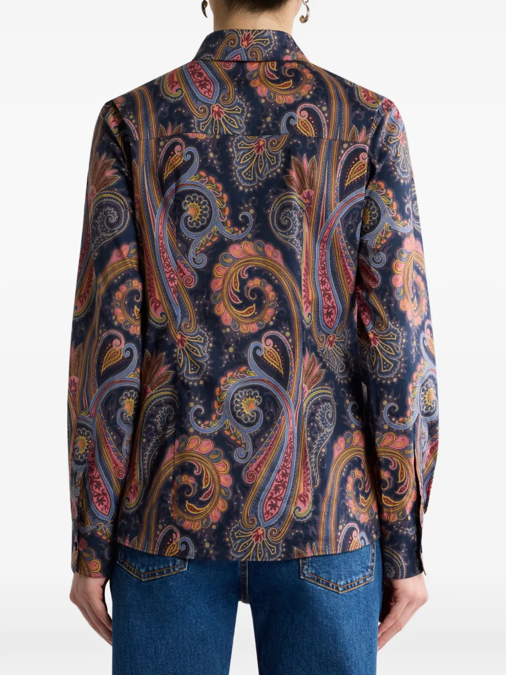 ETRO Stretch-katoenen popeline blouse met Paisley motief Blauw