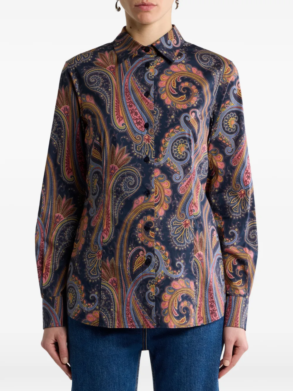 ETRO Stretch-katoenen popeline blouse met Paisley motief Blauw
