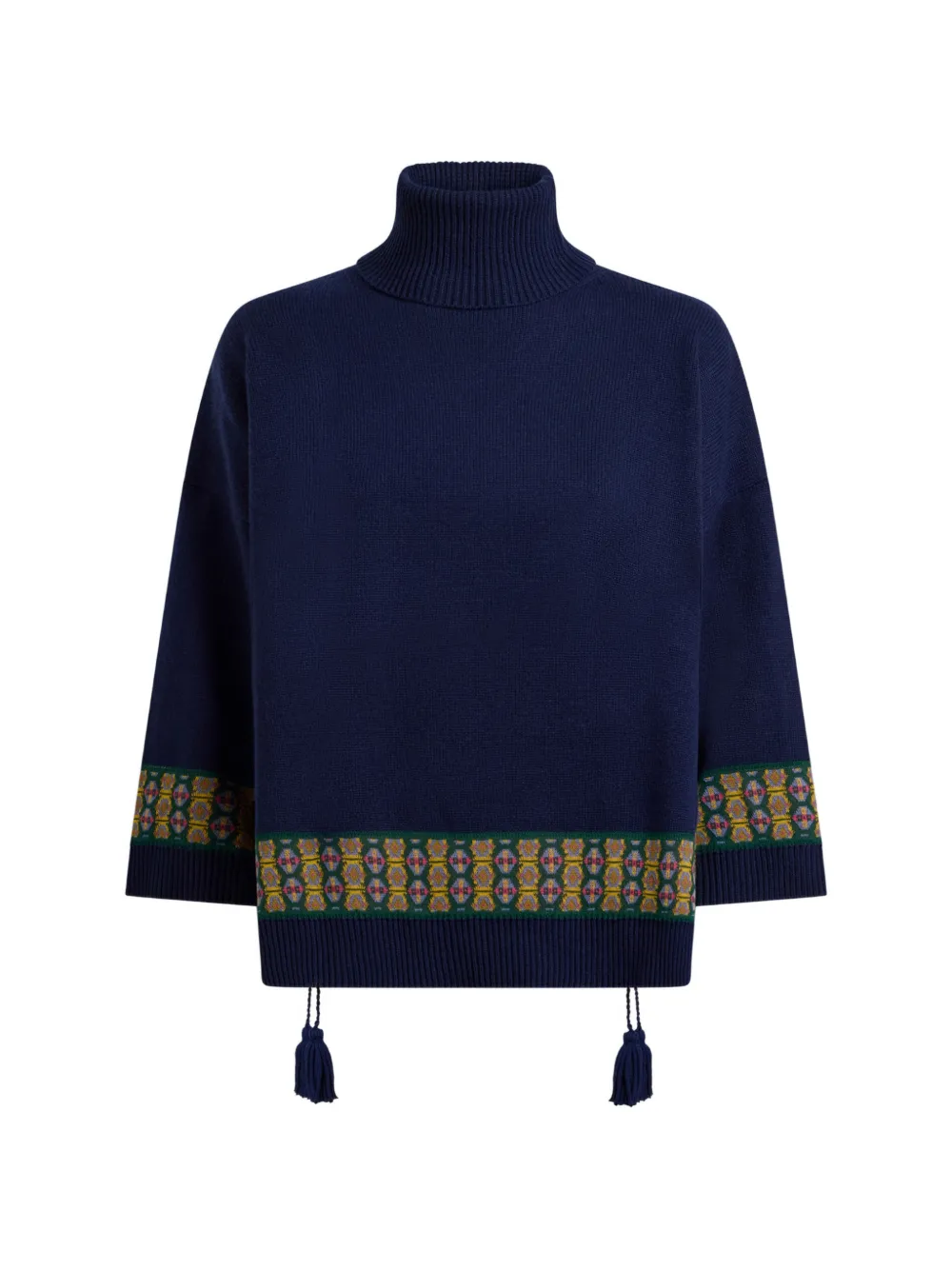 ETRO wool-blend kimono sweater with tassels and geometric motif - Blue