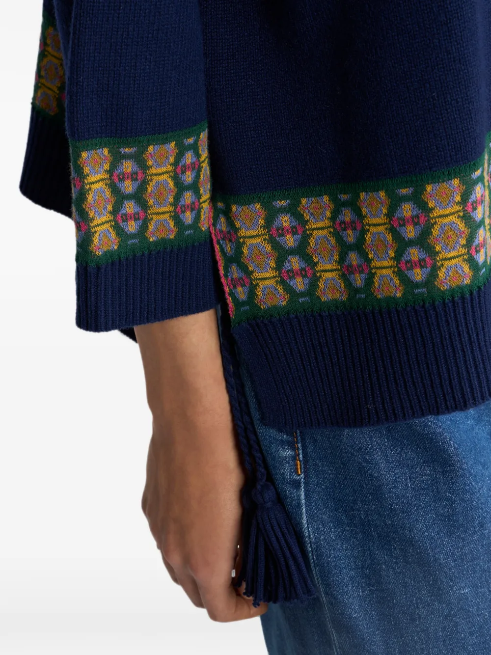 ETRO Trui van wolblend met kwastjes en geometrisch motief Blauw