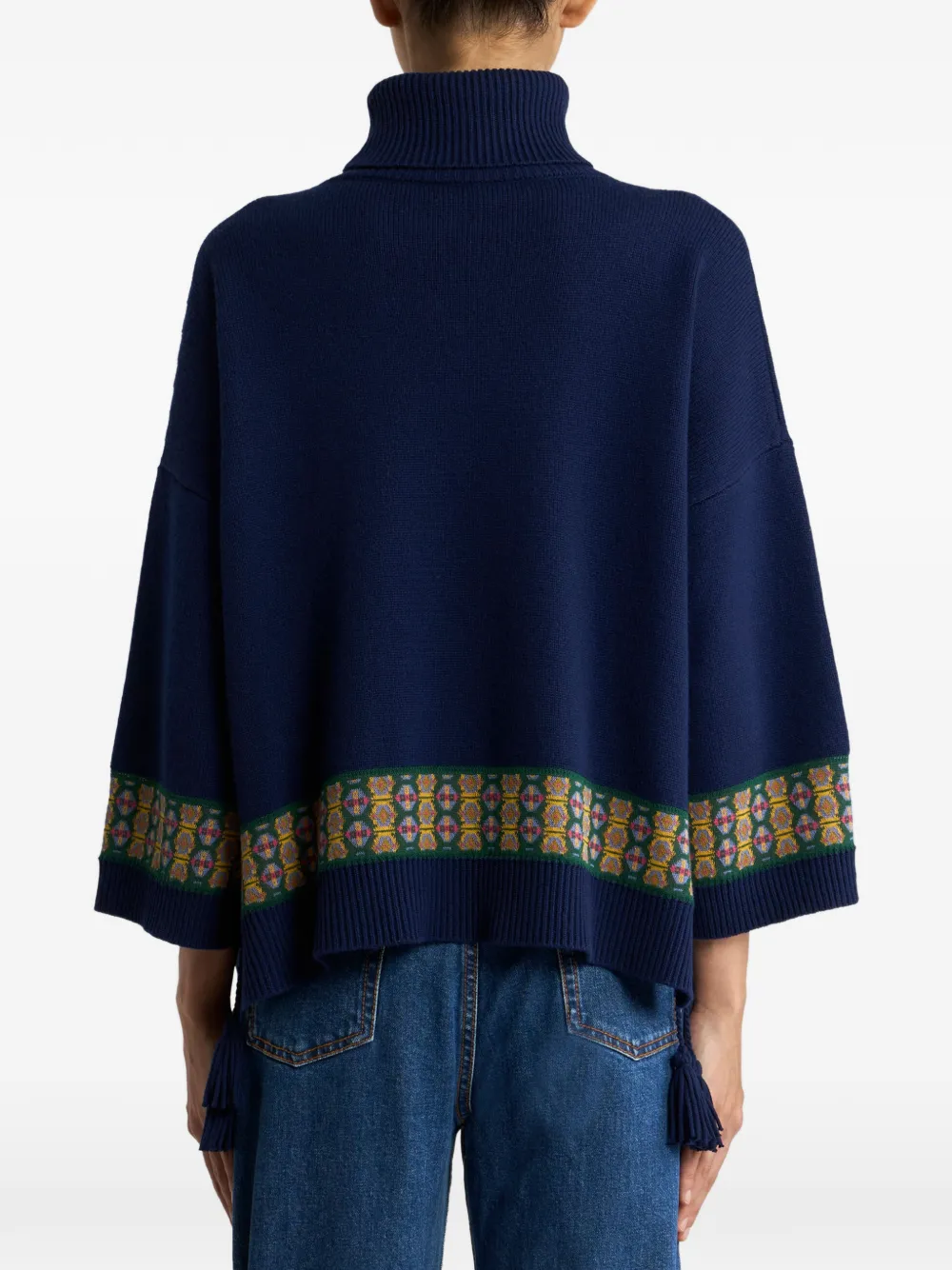 ETRO Trui van wolblend met kwastjes en geometrisch motief Blauw