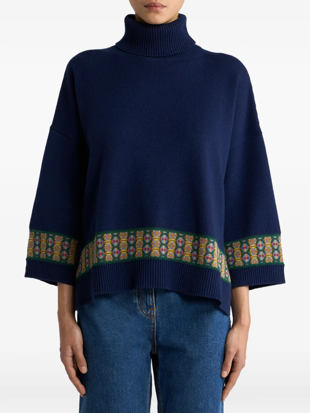 ETRO Trui van wolblend met kwastjes en geometrisch motief Blauw