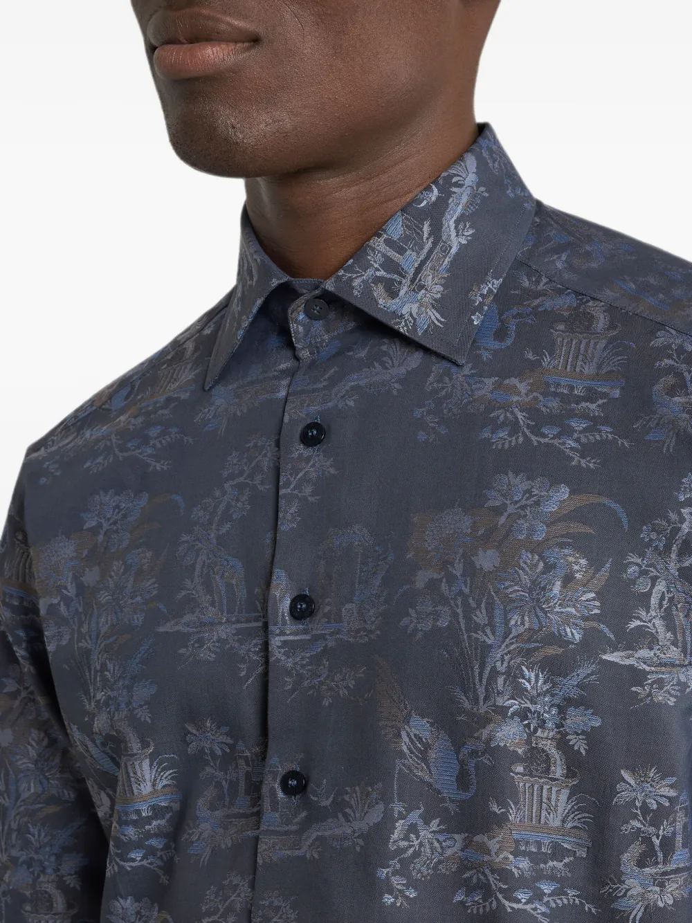 ETRO Katoenen jacquard overhemd met bloemen- en dieren-print Blauw