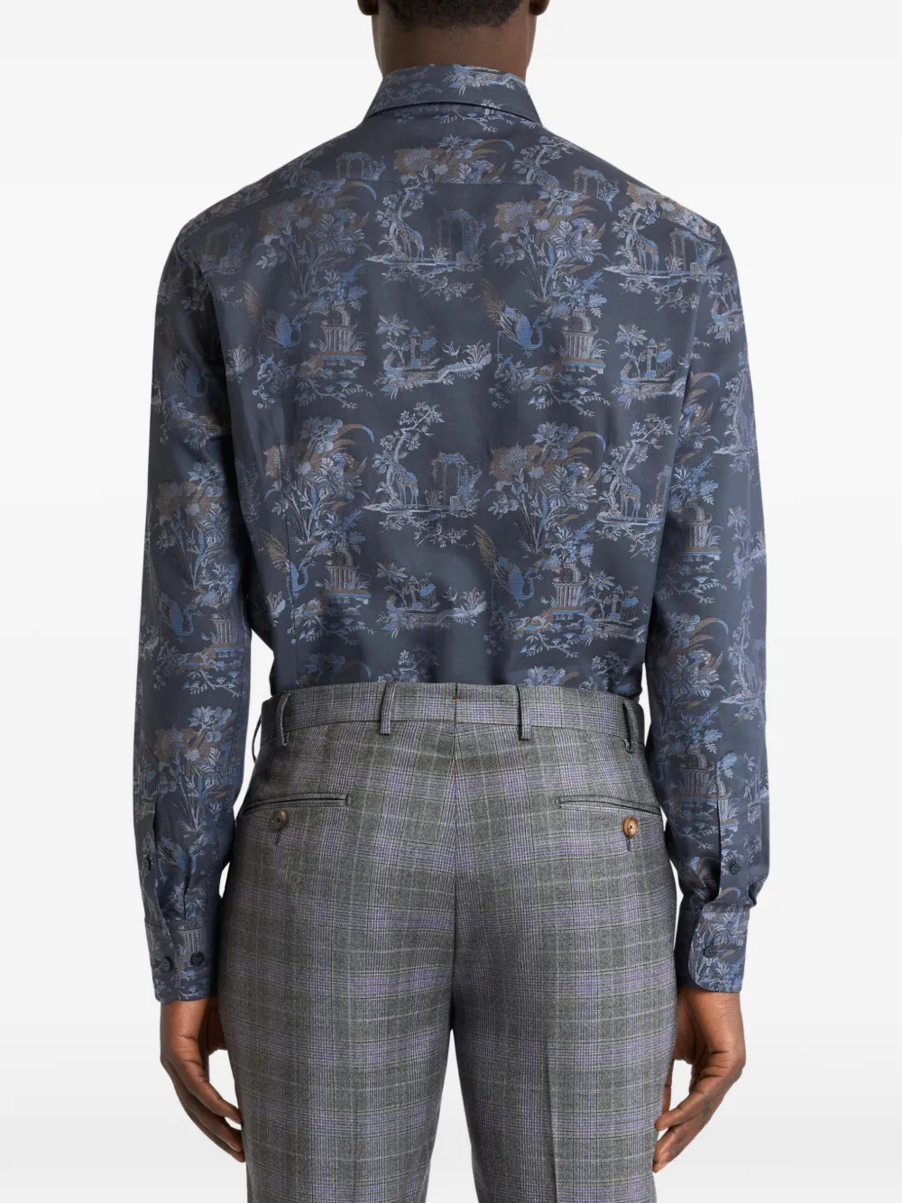 ETRO Katoenen jacquard overhemd met bloemen- en dieren-print Blauw