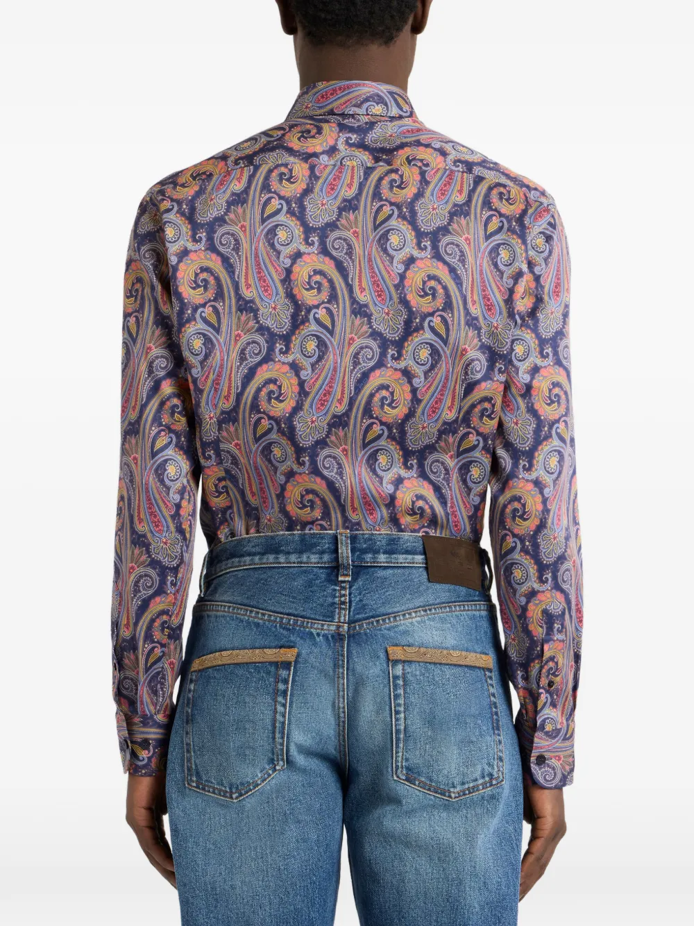 ETRO Paisley-print katoen-satijnen overhemd Blauw