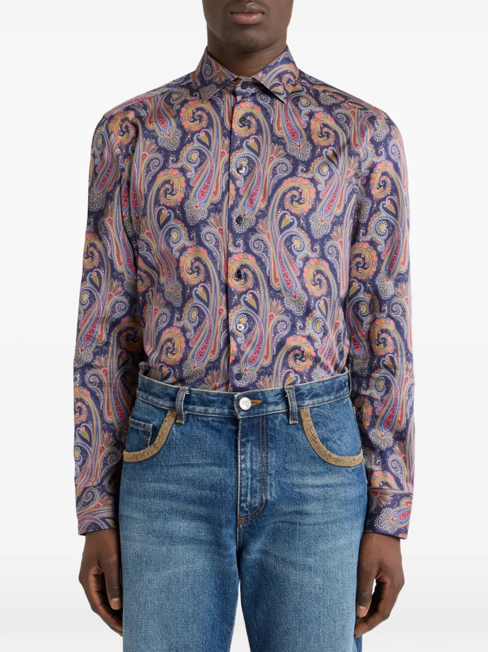 ETRO Paisley-print katoen-satijnen overhemd Blauw