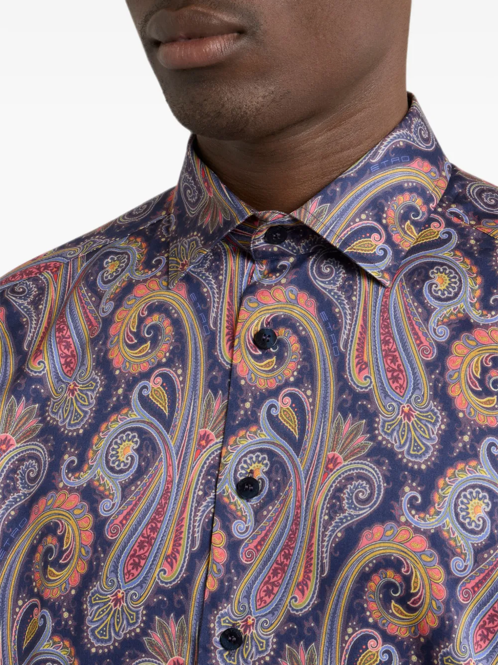 ETRO Paisley-print katoen-satijnen overhemd Blauw