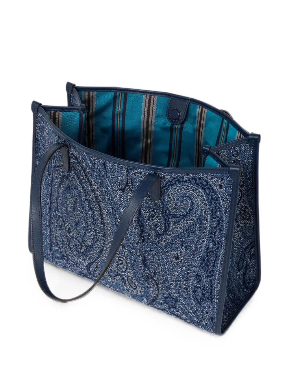 ETRO Grote Love Trotter tas van jacquard denim met Paisley-motief Blauw