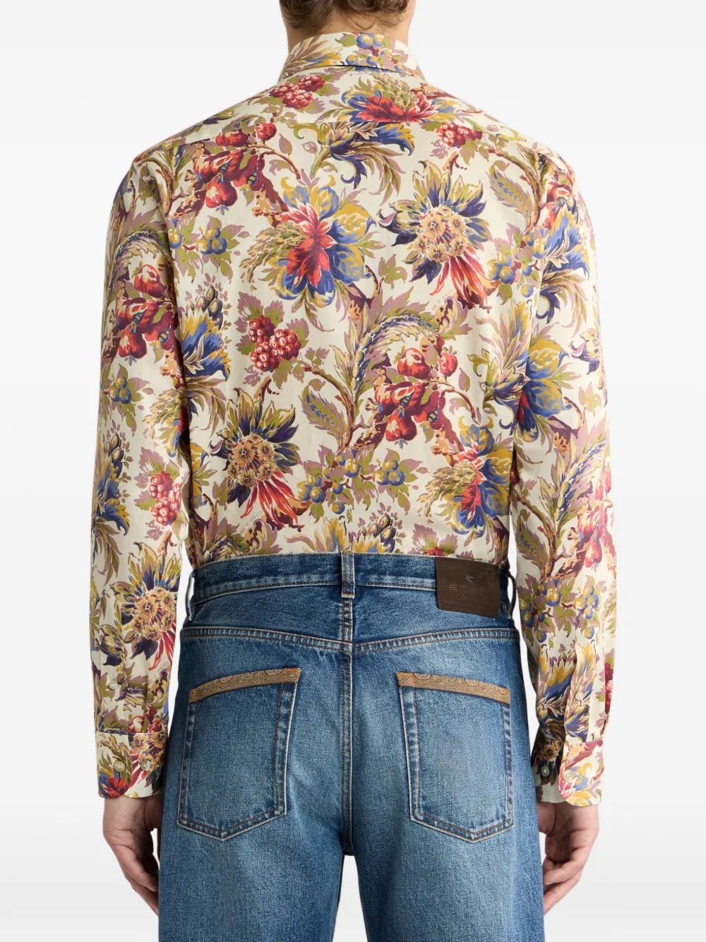 ETRO Katoenen satijnen overhemd met bloemen-print Beige