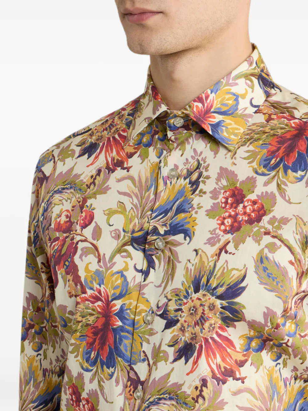 ETRO Katoenen satijnen overhemd met bloemen-print Beige