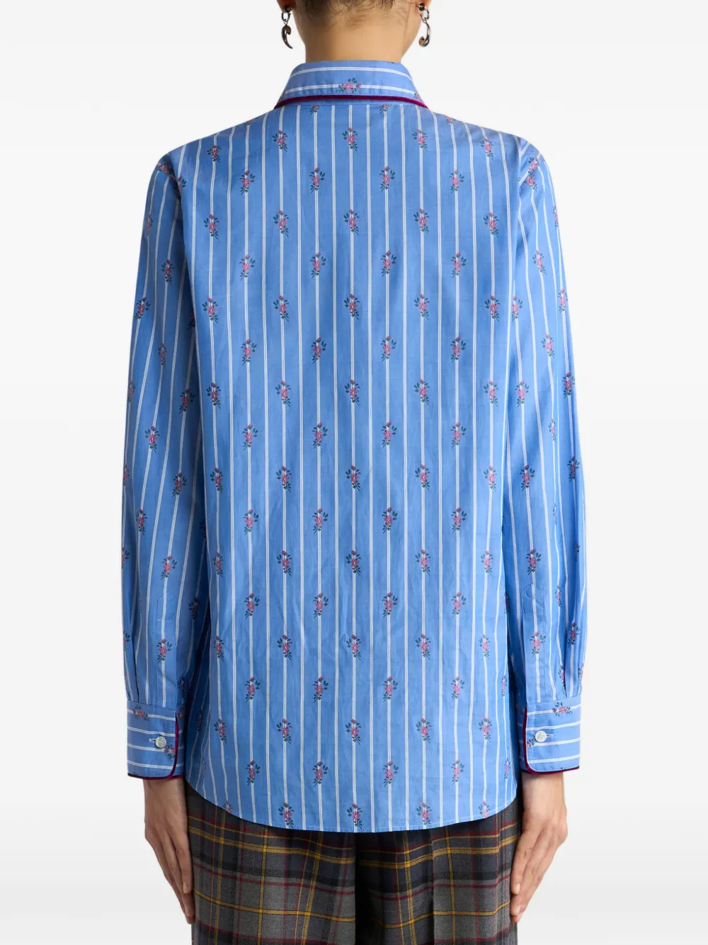 ETRO Katoenen jacquard blouse met afwerking en fil coupé streep en bloemenmotief Blauw