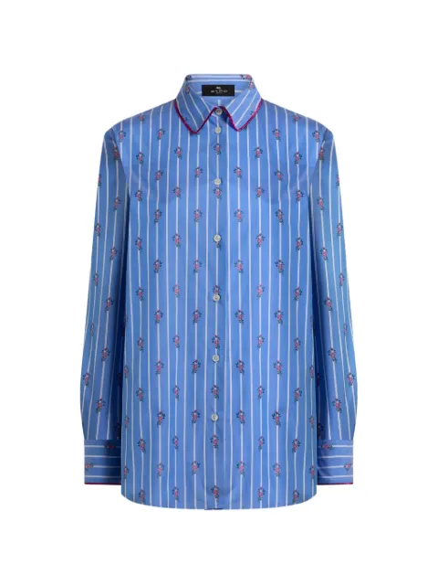 ETRO camisa de algodón en jacquard con ribete y motivo floral