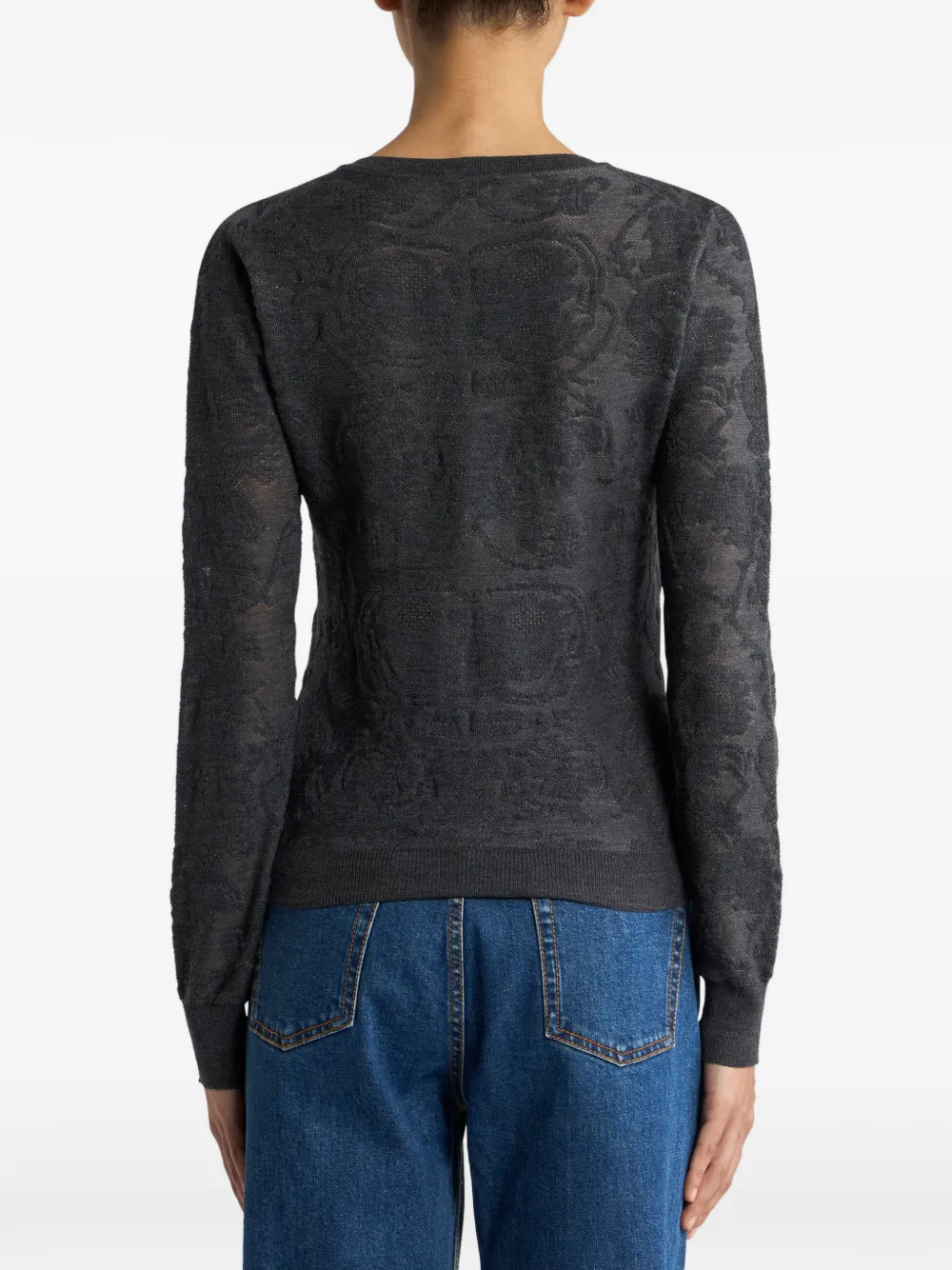 ETRO Wollen jacquard trui met V-hals en geplaatst motief Grijs