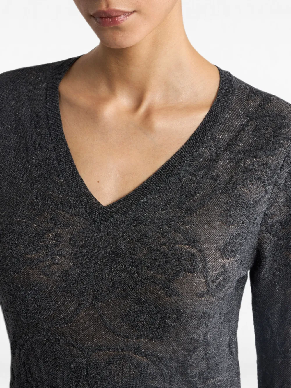 ETRO Wollen jacquard trui met V-hals en geplaatst motief Grijs