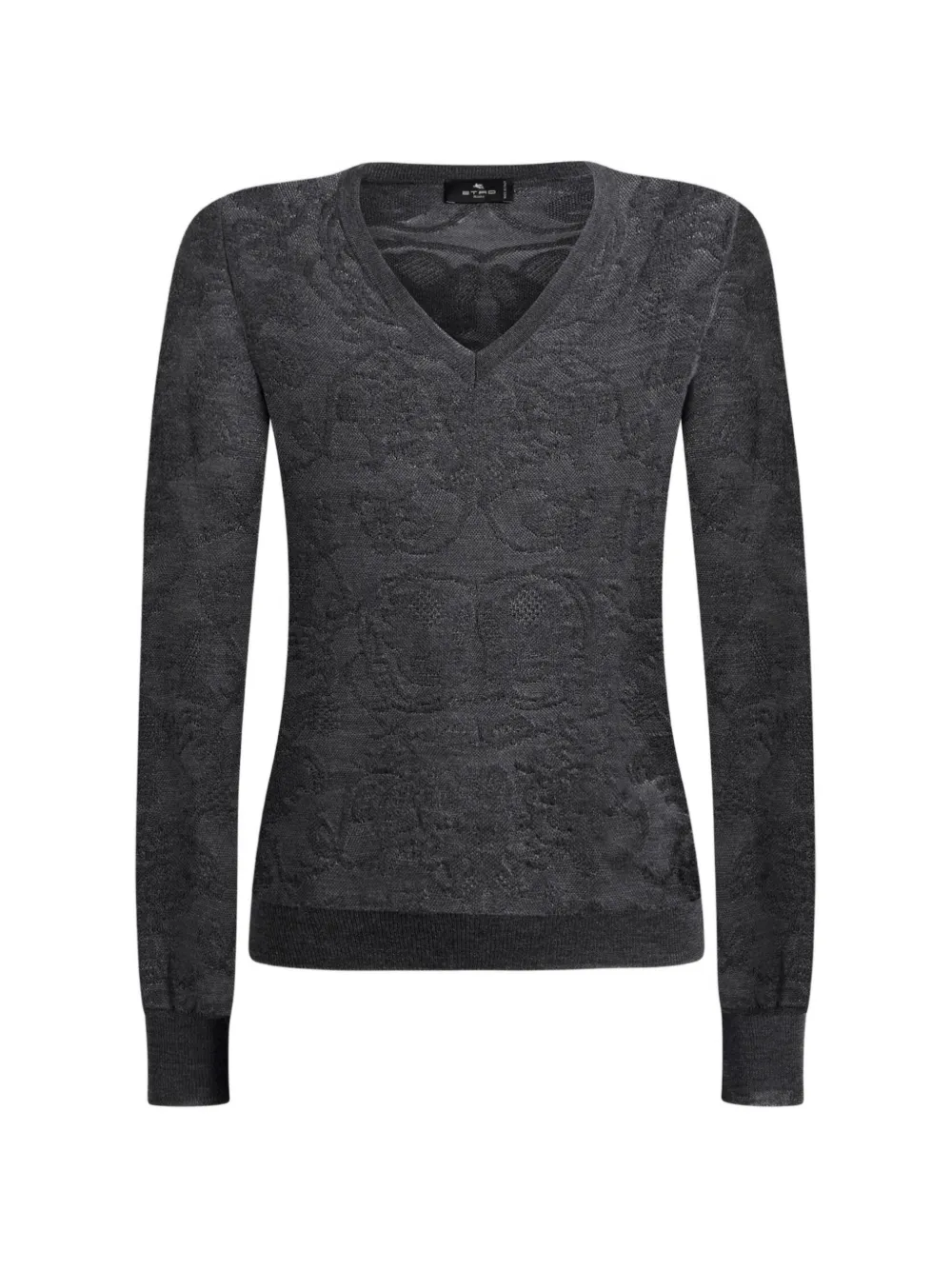 ETRO Wollen jacquard trui met V-hals en geplaatst motief Grijs