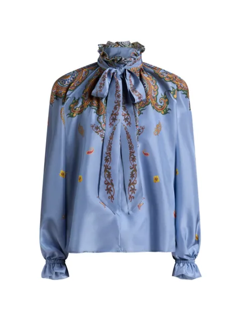 ETRO blusa de seda con mascada de seda y estampado floral de cachemira
