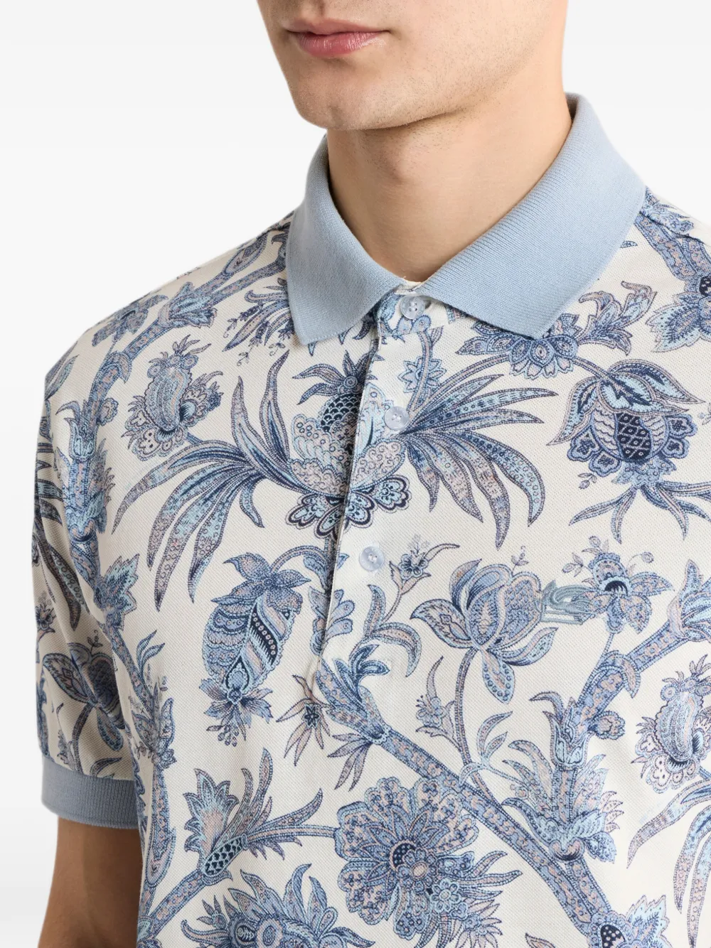 ETRO katoenen piqué poloshirt met bloemig Paisley motief Beige