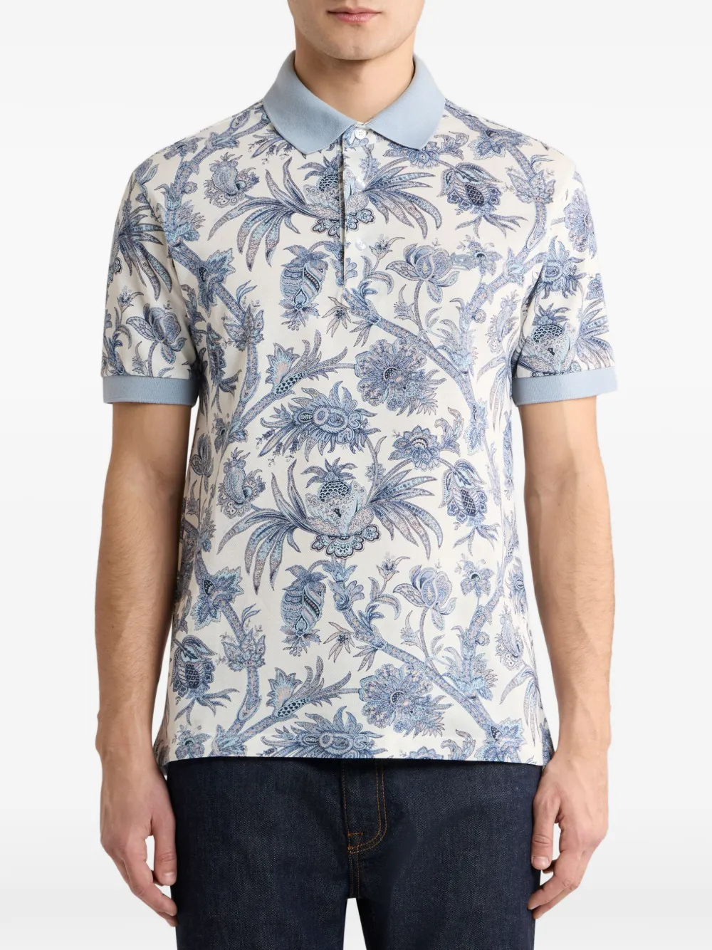 ETRO katoenen piqué poloshirt met bloemig Paisley motief Beige