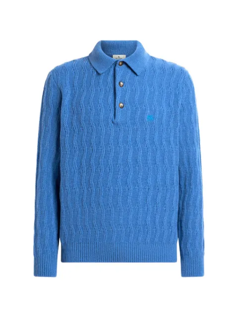 ETRO polo-style sweater in cashmere with wavy-motif
