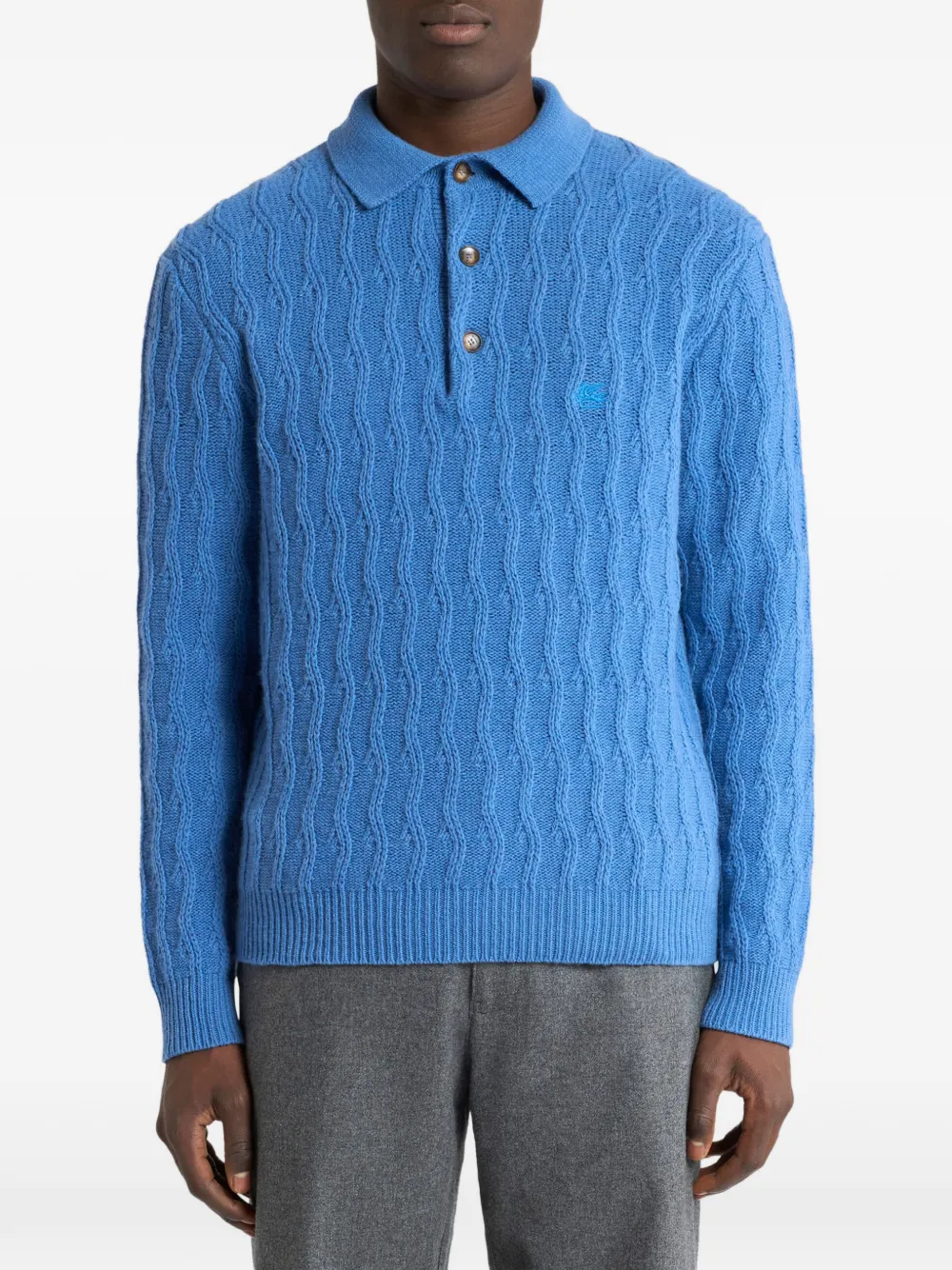 ETRO Polotrui van kasjmier met golvend patroon Blauw