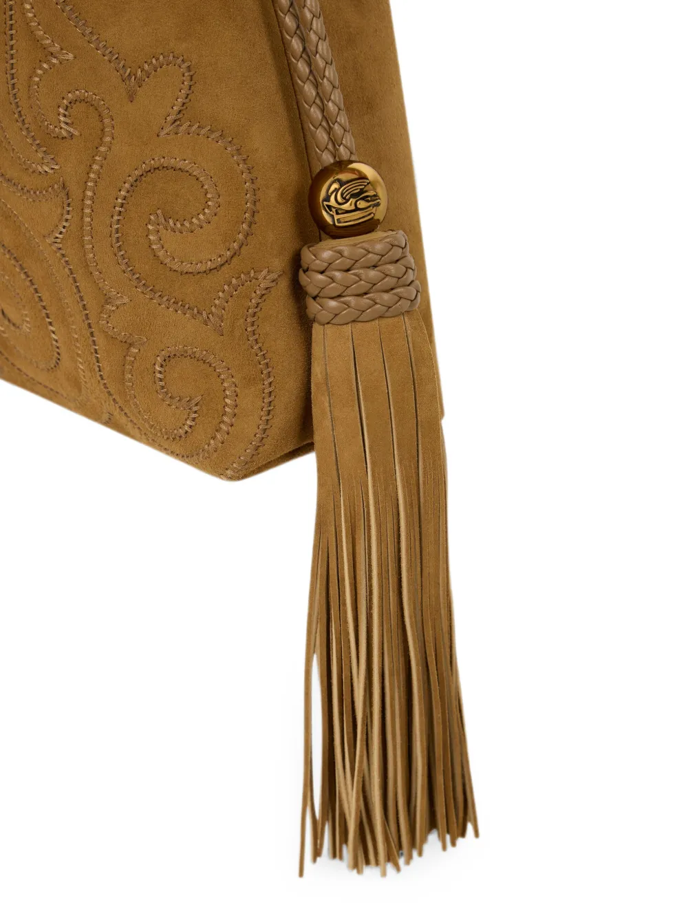 ETRO Kalispera suède mini-tas met patch en kwastjes Beige