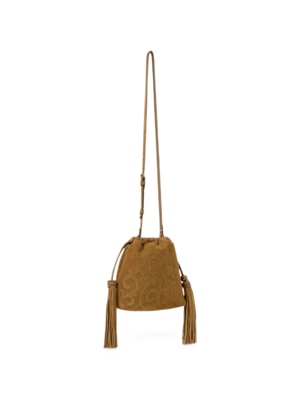 ETRO Kalispera suède mini-tas met patch en kwastjes Beige
