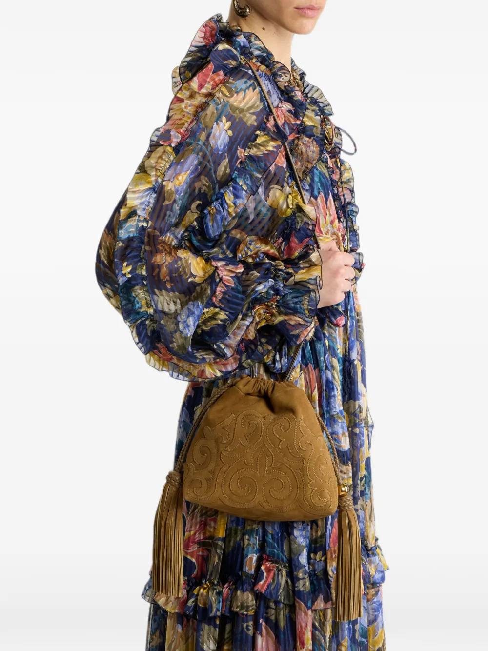 ETRO Kalispera suède mini-tas met patch en kwastjes Beige