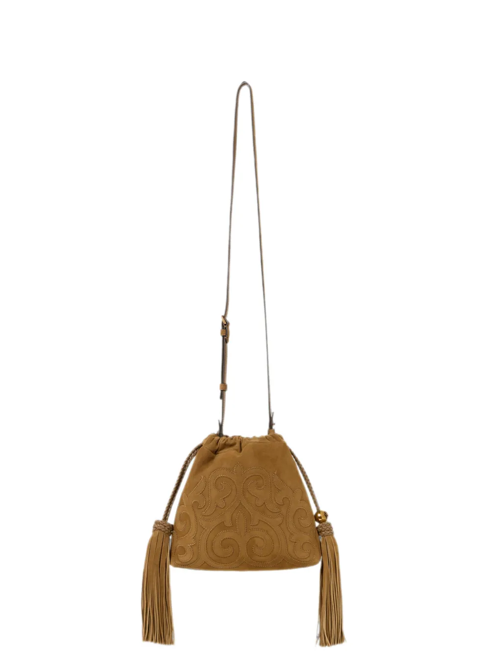 ETRO Borsa Kalispera mini in pelle scamosciata con applicazione e nappine - Toni neutri