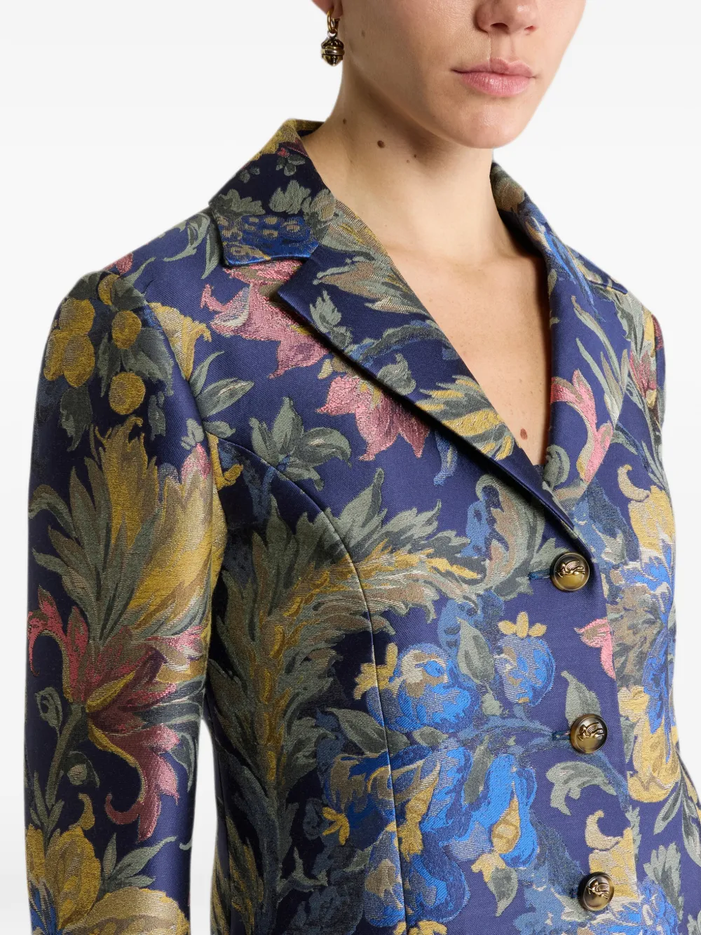 ETRO Jacquard jas van katoenblend met bloemenprint Blauw