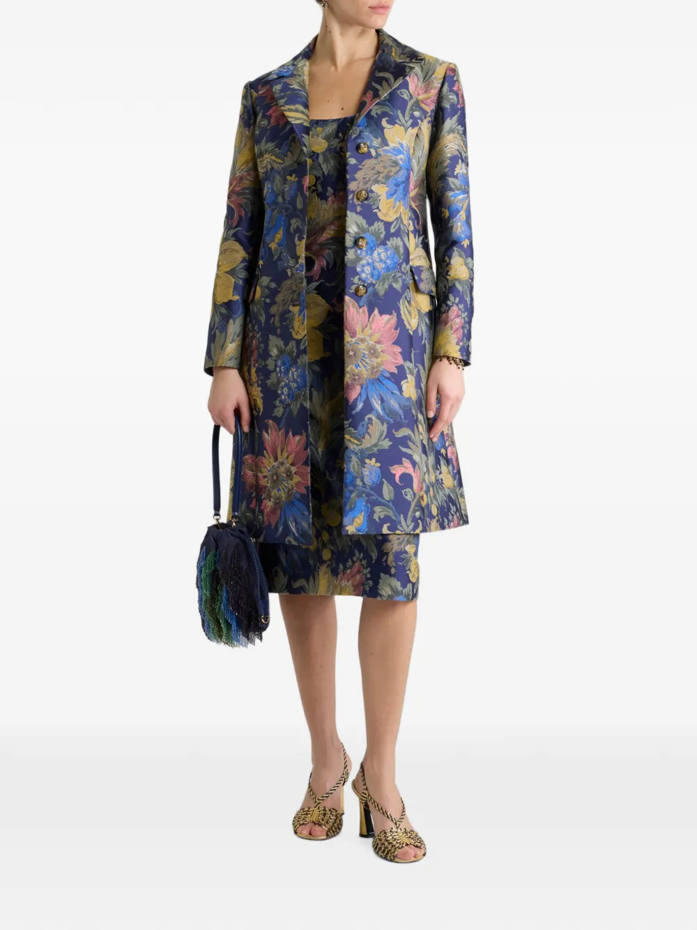 ETRO Jacquard jas van katoenblend met bloemenprint Blauw