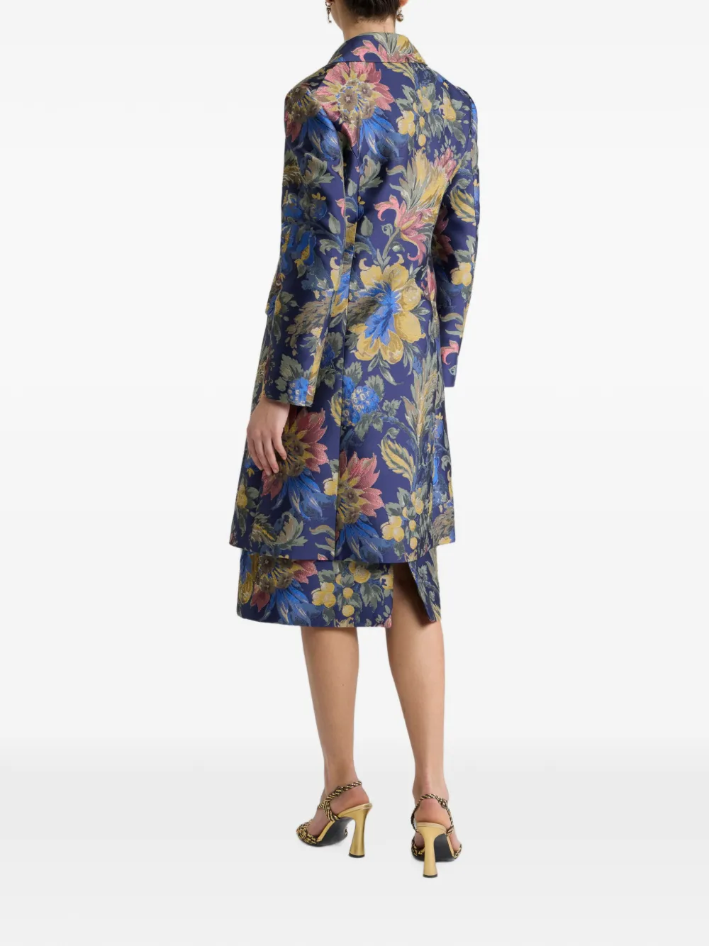 ETRO Jacquard jas van katoenblend met bloemenprint Blauw
