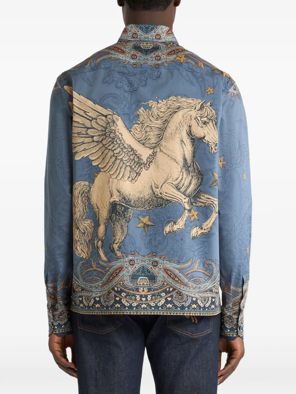 ETRO Katoenen overhemd met Pegaso-patroon Blauw