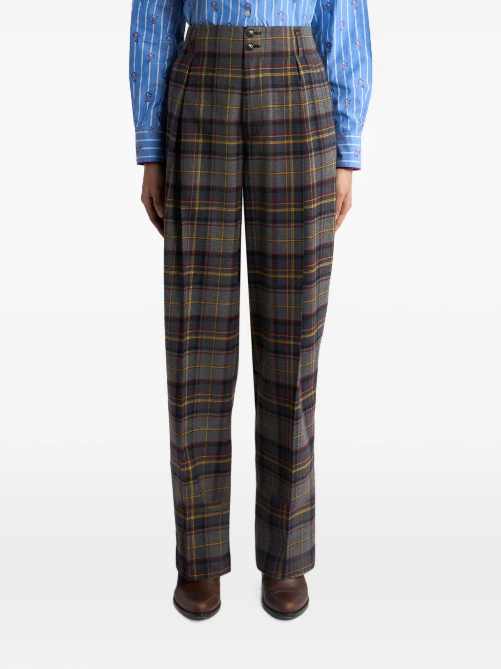 ETRO Stretch wollen broek met ruitmotief Grijs