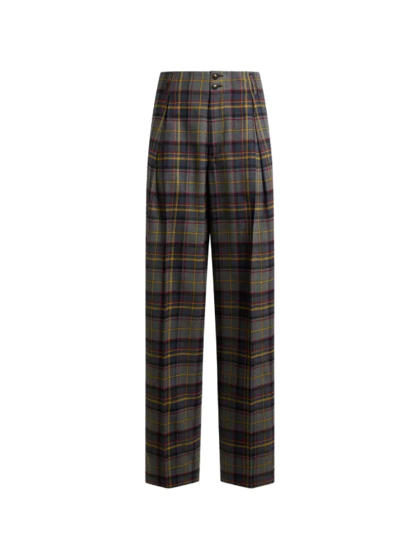 Etro Stretch Wool Trousers with Check Motif in Grey