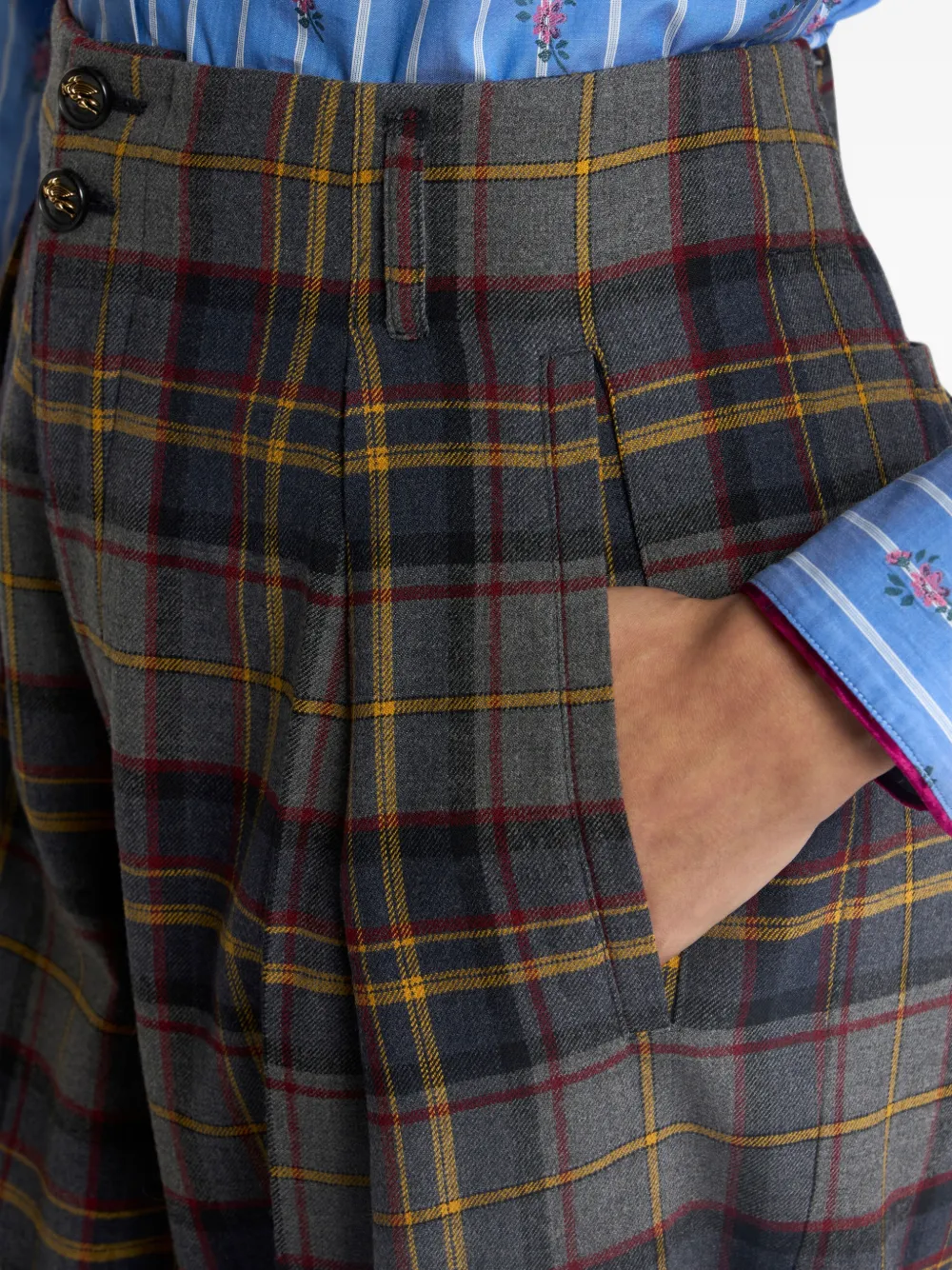 ETRO Stretch wollen broek met ruitmotief Grijs