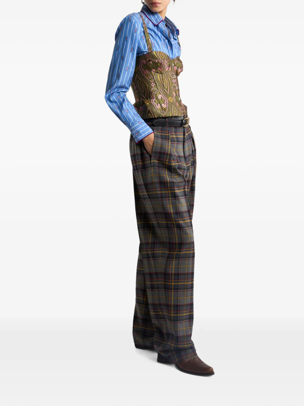 ETRO Stretch wollen broek met ruitmotief Grijs