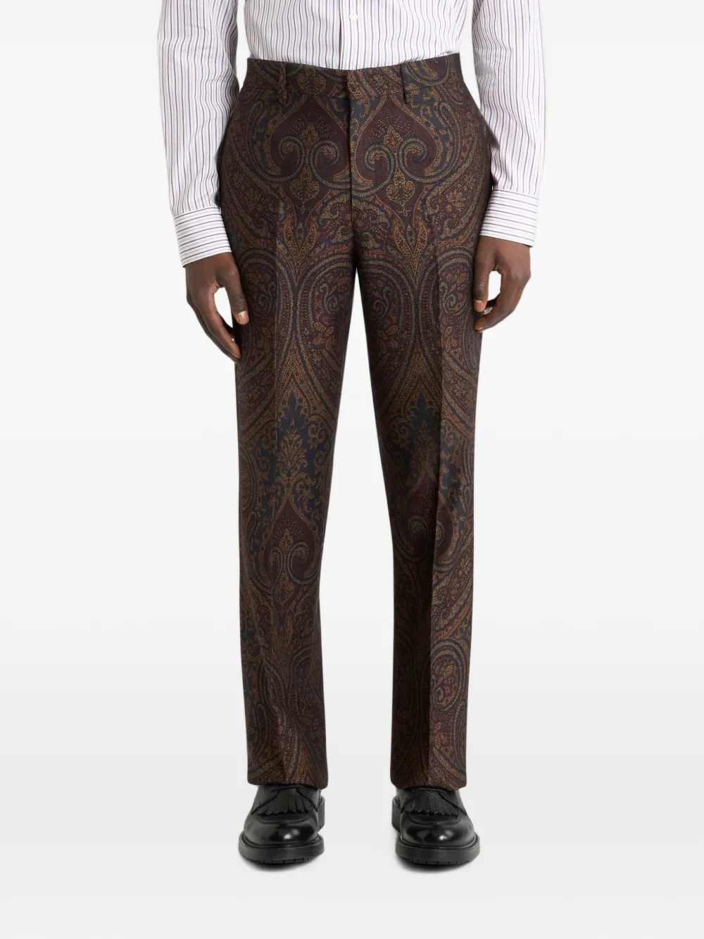 ETRO Straight wolblend jacquard broek met Paisley-motief Blauw