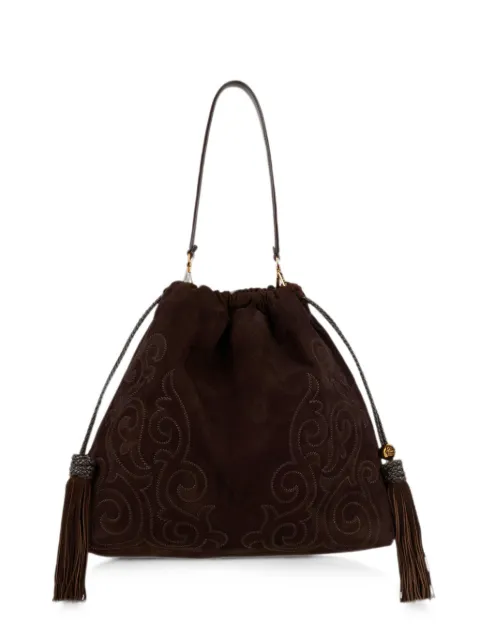 ETRO grand sac Kalispera en daim avec patch et pompons