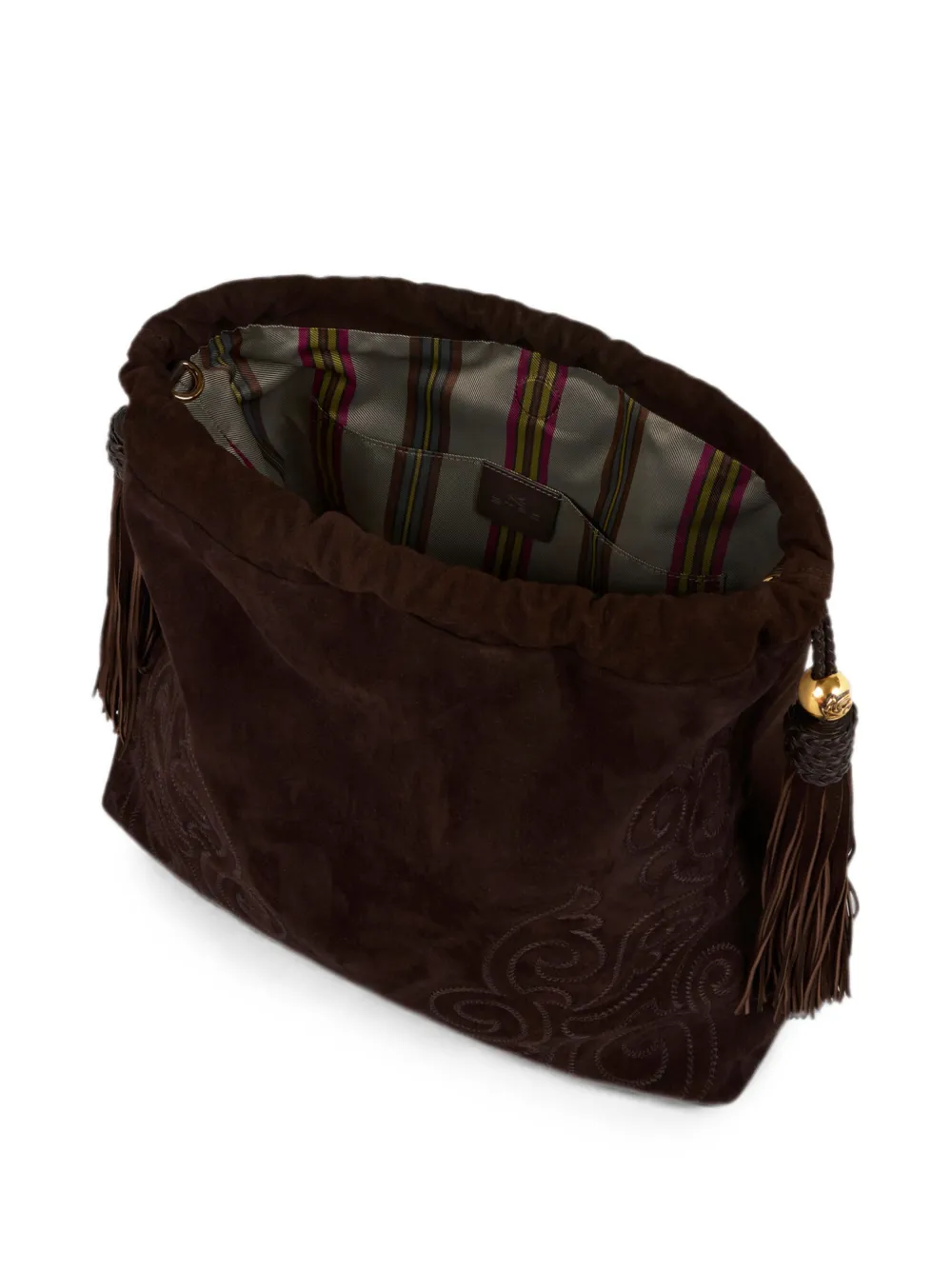 ETRO Grote suède Kalispera tas met patch en kwastjes Bruin