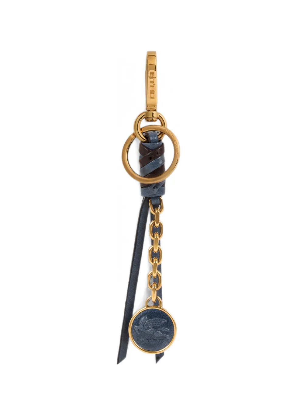 ETRO nappa leather charm with chain and Pegaso coin - Blue