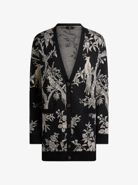 ETRO wool-blend jacquard cardigan with nature motif