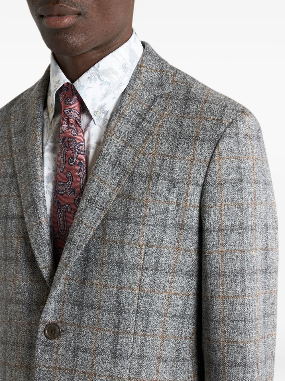 ETRO Geruit wollen colbert met enkele rij knopen Grijs