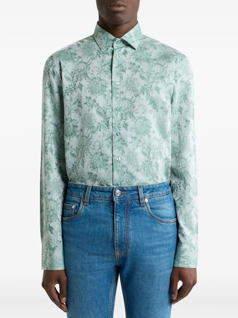 ETRO Katoenen overhemd met bloem-jacquard Groen