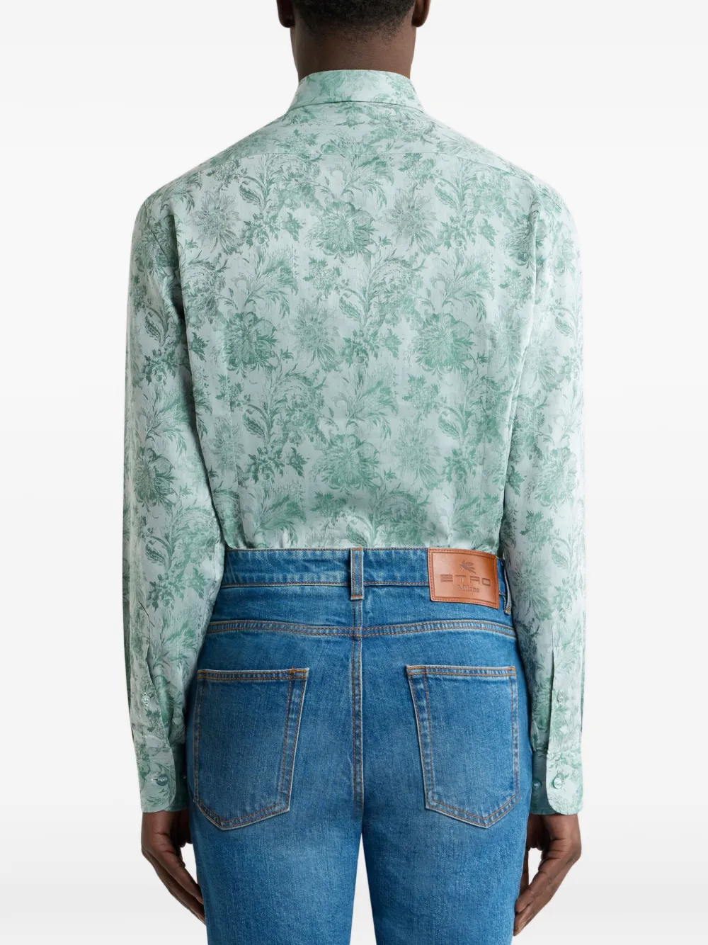 ETRO Katoenen overhemd met bloem-jacquard Groen