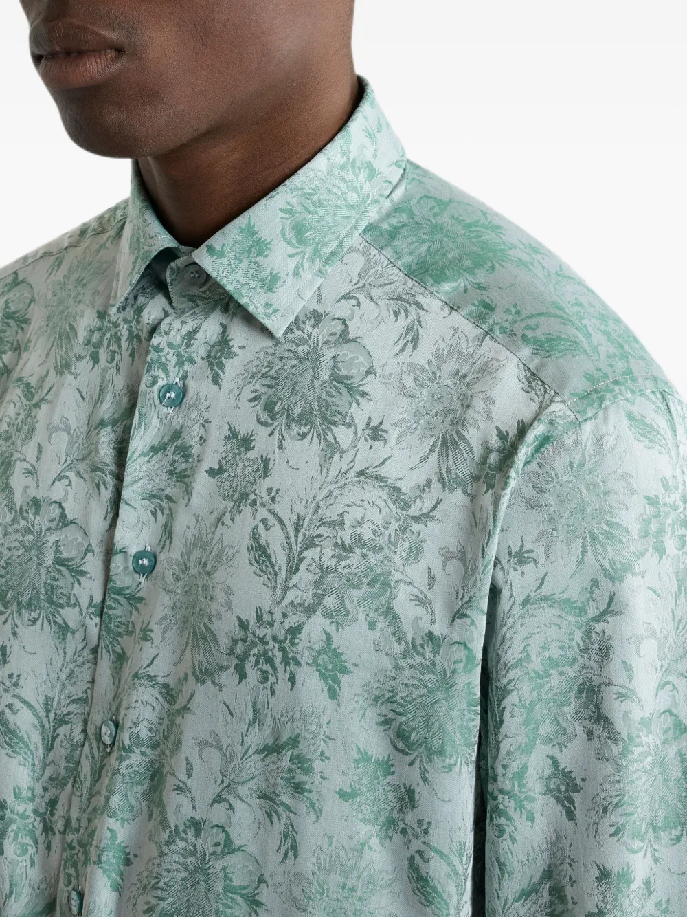 ETRO Katoenen overhemd met bloem-jacquard Groen