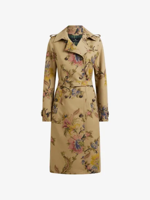 ETRO cotton gabardine trench coat with floral motif