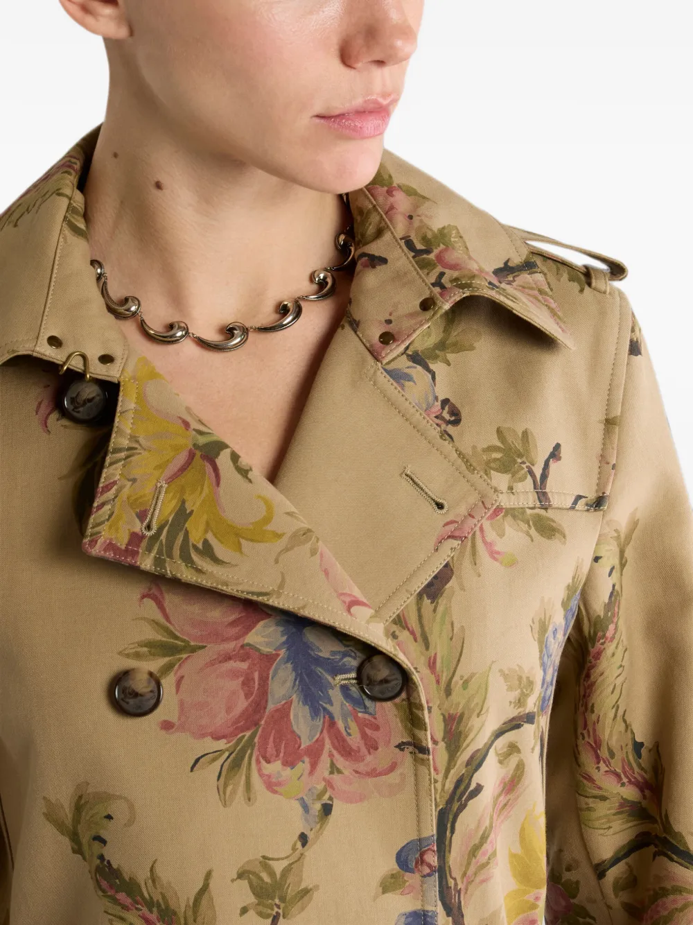 ETRO Katoenen gabardine trenchcoat met bloemenmotief Beige