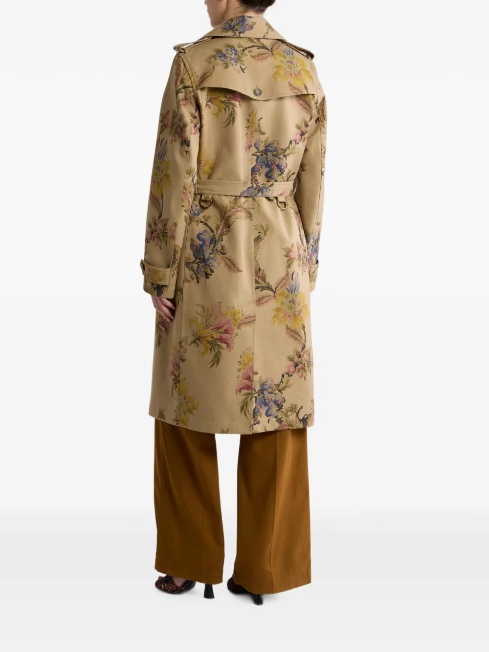 ETRO Katoenen gabardine trenchcoat met bloemenmotief Beige
