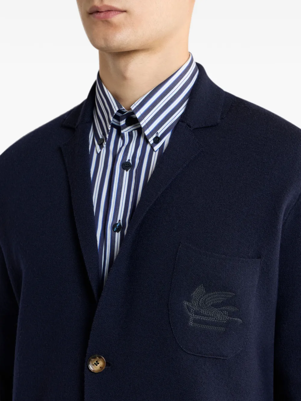 ETRO Wollen blazer met enkele rij knopen en geborduurd logo Blauw