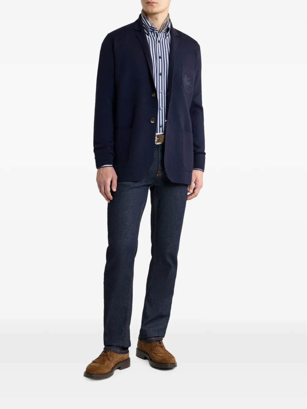 ETRO Wollen blazer met enkele rij knopen en geborduurd logo Blauw